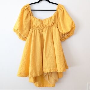 Amalie romantic linen canary yellow puff sleeve dress size 12